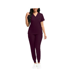 Purple Essential Multi-Pocket V-Neck Scrub Set for Women - Top and Bottom