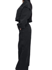 Women’s Denim Wide Leg Strapless Jumpsuit with Crop Jacket Set