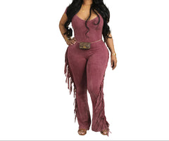 Women’s Fringe Jumpsuit  Slim Fit Mid Waist Elegant One-Piece Outfit