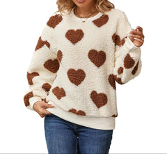 Khaki Plus Size Oversized Women’s Love Heart Sweater – Wool Loose Fit Pullover