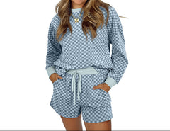 Cozy Women’s Two-Piece Loungewear Houndstooth Print Short Set