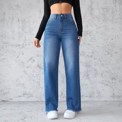 Women's Casual High-Waist Straight Wide-Leg Jeans