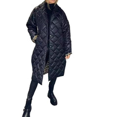 Plus Size Back Women's Diamond Quilted Puffer Coat Packable Long Jacket