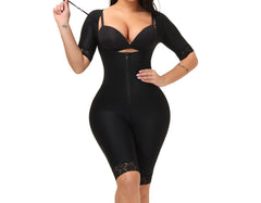 Black Plus Size Fit Slim Long Sleeve Open Bust Bodysuit – Double Compression Faja Shapewear for Long Torso