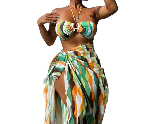 Summer Bikini Ultimate Beachwear 3 Piece Print Beach Skirt Set