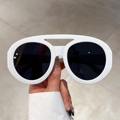 White Thick Frame Retro Round Sunglasses Vintage Summer Shades for Women