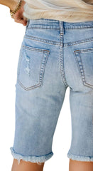 Women’s Casual Jean Shorts Stretch Cotton Mid-Rise Super Destroyed Denim Shorts