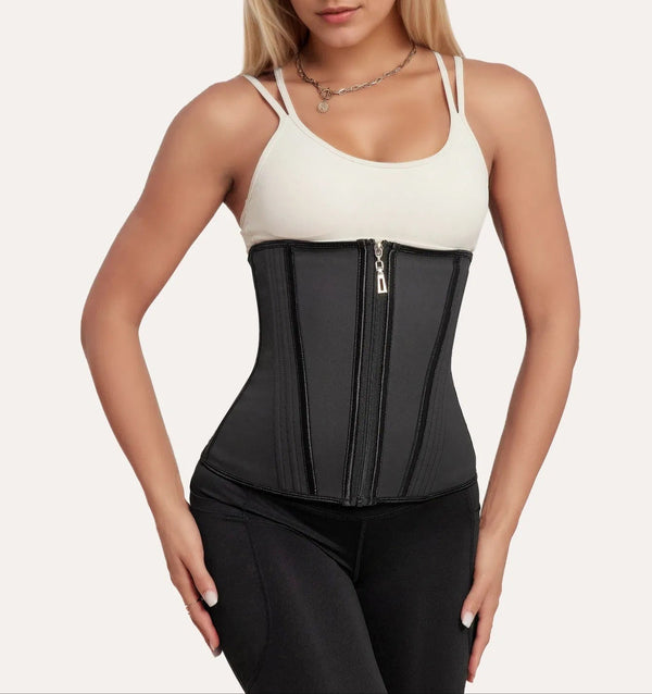 Women’s Latex Waist Trainer Strapless Under bust Corset with Steel Bones & Double Compression for Workout