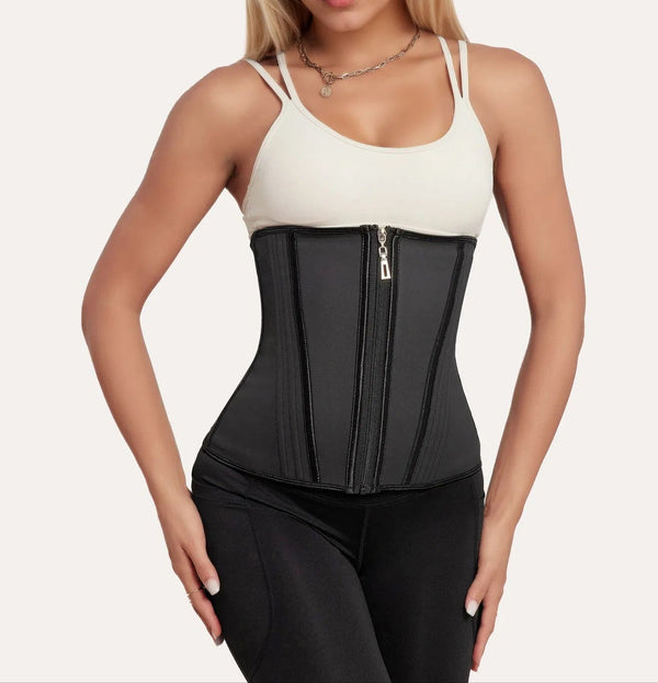 Women’s Latex Waist Trainer Strapless Under bust Corset with Steel Bones & Double Compression for Workout
