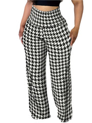 Plus Size Women's High Waisted Houndstooth Wide Leg Pants Casual Lounge Work Business Flowy Trousers