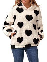 Women’s Oversized Love Black Heart Pullover  Wool & Hooded Plush Sweatshirt