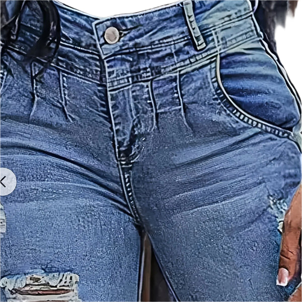 Women's Plus Size High Stretch Ripped Denim Shorts Curvy Fit Jean Shorts for Summer
