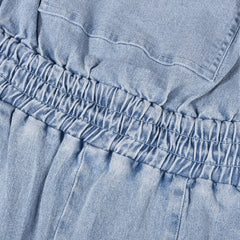 Trendy Stitched Backless Pocket Denim Jumpsuit - Perfect Fit and Style