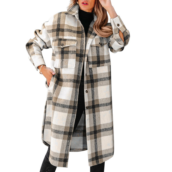 Classic Plaid Women's Flannel Long Coat Timeless Button-Down Style