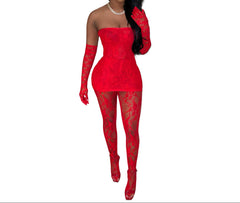 Red Chic Women's Sleeveless Lace Tank Top Dress & Leggings Set