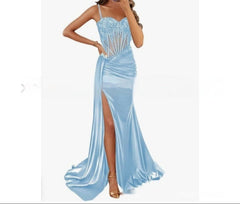 Plus Size Satin Strapless Maxi Corset Dress  Sexy Long Formal Evening Gown