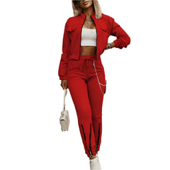 Red Fit Flex Long Sleeve Workout Tracksuit & Pants Set  Casual Activewear for All-Day Comfort