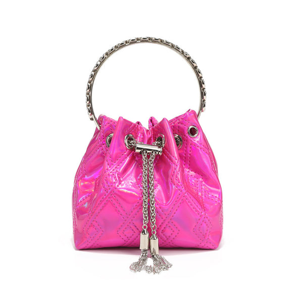 Pink Glam Metallic Bucket Handbag  Fashionable Mirror Finish