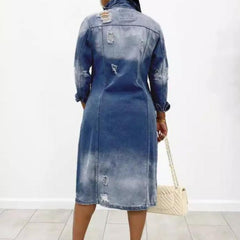 Women's Casual Denim Long Trench Coat  Fashionable Outerwear