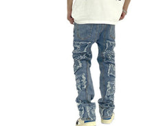 Blue Men's Distressed Skinny Pants Trendy Ripped Slim-Fit Jeans for Urban Style