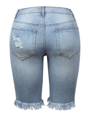 Women’s Casual Jean Shorts Stretch Cotton Mid-Rise Super Destroyed Denim Shorts