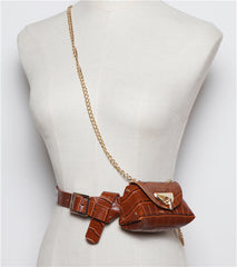 Women's Brown Chic Link Belt Pouch Bag