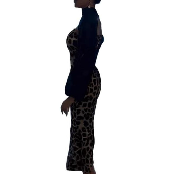 Luxury Women's Leopard Print Two-Piece Set - Slim Fit Tube Top Dress