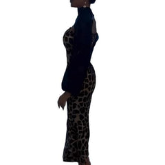 Luxury Women's Leopard Print Two-Piece Set - Slim Fit Tube Top Dress