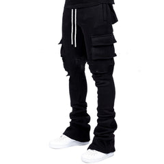 Black Winter Essentials Men's Casual Fleece Lined Cargo Pants with Utility Pockets