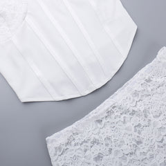 Elegant Tube Top Maxi Dress Premium Lace Stitching, Hollow Bodice & Fishbone Waist Design