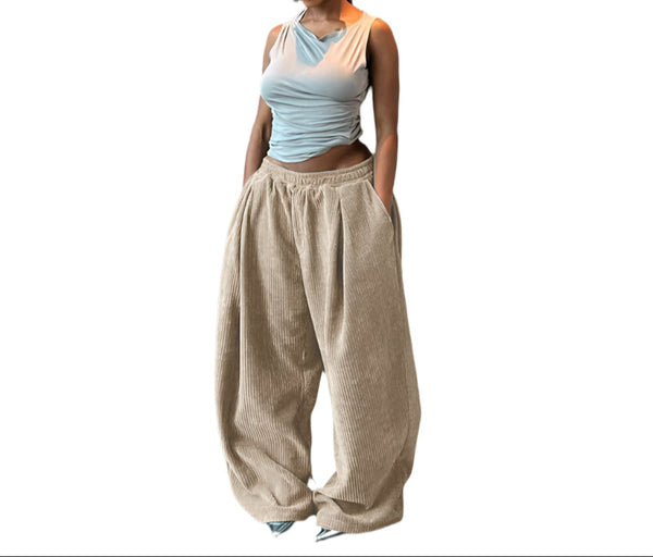 Khaki Women's High Waist Loose Fit Straight Leg Lounge Pants  Comfy, Relaxed Casual Fit