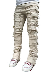 Off White Men's Stretch Patch Denim Straight-Leg Pants Comfortable Jeans with Unique Design
