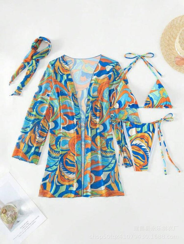 Stylish Bikini Cover Up Set, Four-Piece Suit for Beach Glam