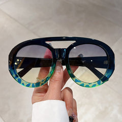 Blue Thick Frame Retro Round Sunglasses Vintage Summer Shades for Women