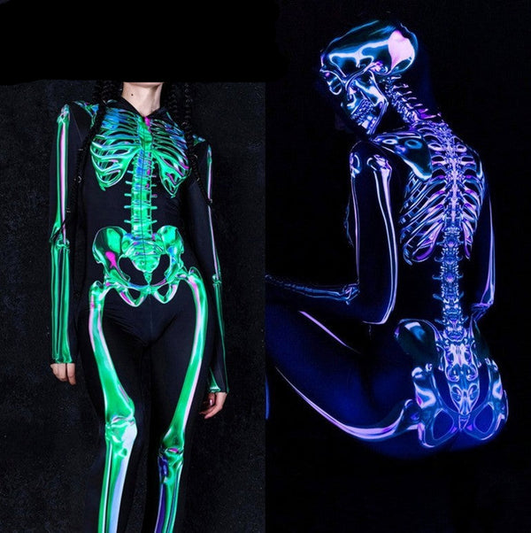 Plus Size Women's Glow-in-the-Dark Skeleton Catsuit  Halloween Costume