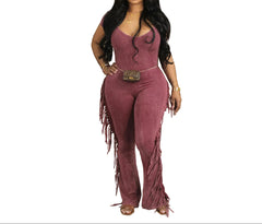 Women’s Fringe Jumpsuit  Slim Fit Mid Waist Elegant One-Piece Outfit