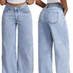 Plus Size Light Blue Ladies’ Wide High Jeans – Relaxed Fit, Stretchy & Draped Style
