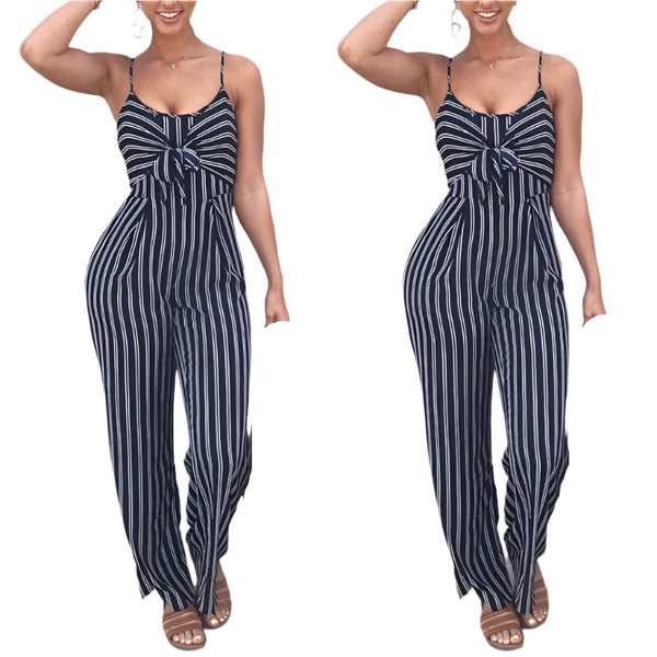 Stripes & Stilettos Halter Cut-Out Belted Jumpsuit