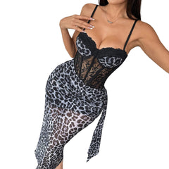 Black Chic Polyester Slip Dress in Dark Brown & Gray | Sizes S-XL