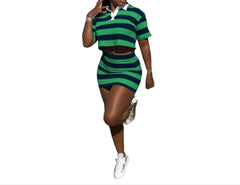 Green Women's Crop Top and Striped Skirt Set - Stylish & Trendy Summer Outfit