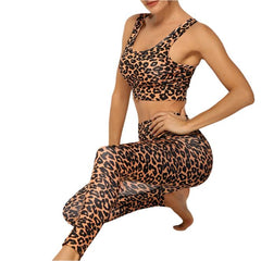 Affordable two-piece sets Leopard Spot Activewear Set – High-Waisted Yoga Pants & Matching Top for Women