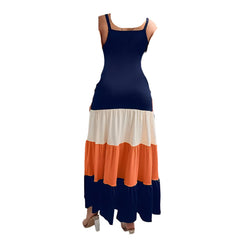 Coastal Color Block Maxi Dress V-Neck Flowy Summer Beach Vacation Outfit