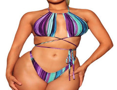 Beach Chic Essential: Striped Bikini Swimsuit Beach Dress Combo for Effortless Style