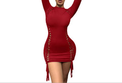 Red Elegant Women's Mesh Stitching V-Neck Mini Dress Sexy & Stylish Party Outfit