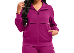 Rose Red Women's Long Sleeve Dentist Jacket  Professional Medical Uniform Coat