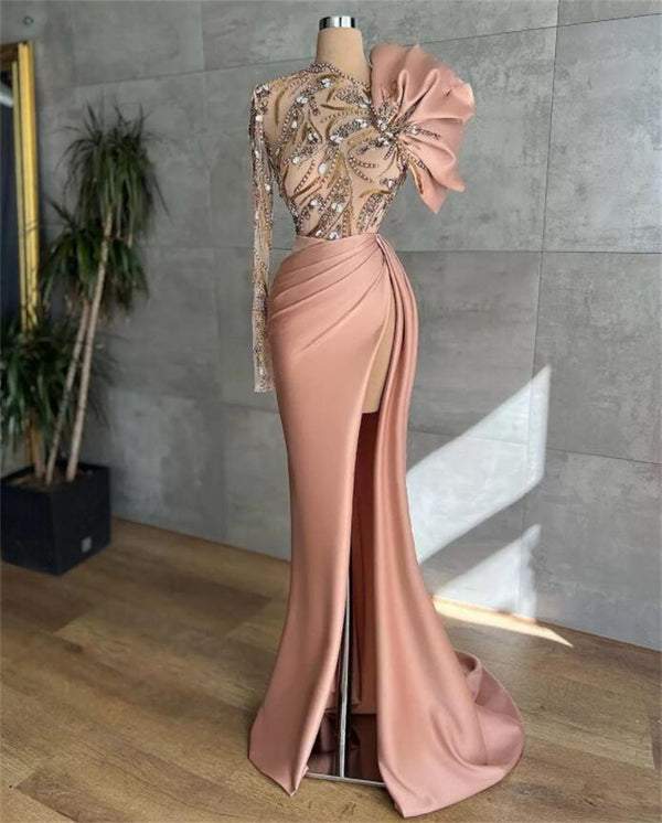 Elegant Long Sleeve Sequin Prom Dress with High Split Sparkle on Your Special Night