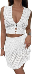 Women’s Summer Crochet Skirt Set Hollow Out Beach Cover Up Tank Top & Skirt Outfit