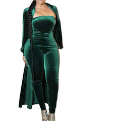 Green Velvet Allure Two-Piece Sexy Women’s Jumpsuit Set