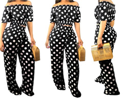 Black Women's Elegant & Casual Polka Dot Wide-Leg Pants Outfit Set