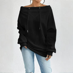 Black Plus Size Women’s Off Shoulder Oversized Waffle Sweatshirt Cozy Big Hug Pullover Top